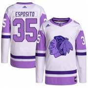 Adidas Chicago Blackhawks 35 Tony Esposito Authentic White/Purple Hockey Fights Cancer Primegreen Youth NHL Jersey