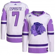 Adidas Chicago Blackhawks 7 Phil Esposito Authentic White/Purple Hockey Fights Cancer Primegreen Youth NHL Jersey