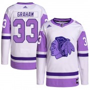 Adidas Chicago Blackhawks 33 Dirk Graham Authentic White/Purple Hockey Fights Cancer Primegreen Youth NHL Jersey