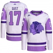 Adidas Chicago Blackhawks 17 Dave Gust Authentic White/Purple Hockey Fights Cancer Primegreen Youth NHL Jersey