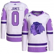 Adidas Chicago Blackhawks 0 Dominic James Authentic White/Purple Hockey Fights Cancer Primegreen Youth NHL Jersey