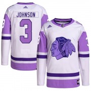 Adidas Chicago Blackhawks 3 Jack Johnson Authentic White/Purple Hockey Fights Cancer Primegreen Youth NHL Jersey
