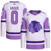 Adidas Chicago Blackhawks 0 Wyatt Kaiser Authentic White/Purple Hockey Fights Cancer Primegreen Youth NHL Jersey