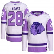 Adidas Chicago Blackhawks 28 Steve Larmer Authentic White/Purple Hockey Fights Cancer Primegreen Youth NHL Jersey