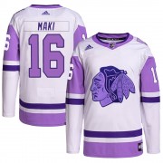 Adidas Chicago Blackhawks 16 Chico Maki Authentic White/Purple Hockey Fights Cancer Primegreen Youth NHL Jersey