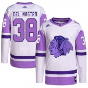 Adidas Chicago Blackhawks 38 Ethan Del Mastro Authentic White/Purple Hockey Fights Cancer Primegreen Youth NHL Jersey