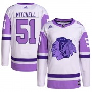 Adidas Chicago Blackhawks 51 Ian Mitchell Authentic White/Purple Hockey Fights Cancer Primegreen Youth NHL Jersey