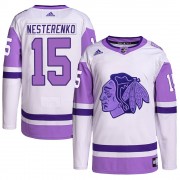 Adidas Chicago Blackhawks 15 Eric Nesterenko Authentic White/Purple Hockey Fights Cancer Primegreen Youth NHL Jersey