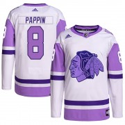 Adidas Chicago Blackhawks 8 Jim Pappin Authentic White/Purple Hockey Fights Cancer Primegreen Youth NHL Jersey