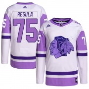 Adidas Chicago Blackhawks 75 Alec Regula Authentic White/Purple Hockey Fights Cancer Primegreen Youth NHL Jersey
