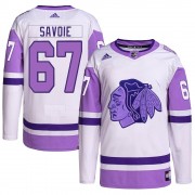 Adidas Chicago Blackhawks 67 Samuel Savoie Authentic White/Purple Hockey Fights Cancer Primegreen Youth NHL Jersey