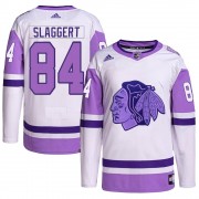 Adidas Chicago Blackhawks 84 Landon Slaggert Authentic White/Purple Hockey Fights Cancer Primegreen Youth NHL Jersey
