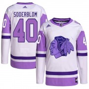 Adidas Chicago Blackhawks 40 Arvid Soderblom Authentic White/Purple Hockey Fights Cancer Primegreen Youth NHL Jersey