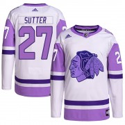 Adidas Chicago Blackhawks 27 Darryl Sutter Authentic White/Purple Hockey Fights Cancer Primegreen Youth NHL Jersey