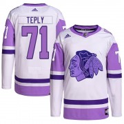 Adidas Chicago Blackhawks 71 Michal Teply Authentic White/Purple Hockey Fights Cancer Primegreen Youth NHL Jersey
