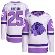 Adidas Chicago Blackhawks 25 Jarred Tinordi Authentic White/Purple Hockey Fights Cancer Primegreen Youth NHL Jersey