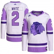 Adidas Chicago Blackhawks 2 Bill White Authentic White/Purple Hockey Fights Cancer Primegreen Youth NHL Jersey