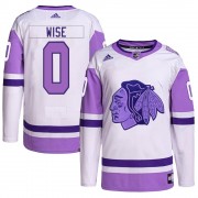 Adidas Chicago Blackhawks 0 Jake Wise Authentic White/Purple Hockey Fights Cancer Primegreen Youth NHL Jersey