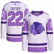 Adidas Chicago Blackhawks 22 Nikita Zaitsev Authentic White/Purple Hockey Fights Cancer Primegreen Youth NHL Jersey