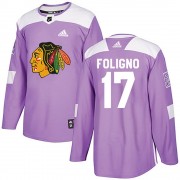 Adidas Chicago Blackhawks 17 Nick Foligno Authentic Purple Fights Cancer Practice Youth NHL Jersey