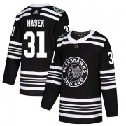 Adidas Chicago Blackhawks 31 Dominik Hasek Authentic Black 2019 Winter Classic Men's NHL Jersey