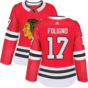Adidas Chicago Blackhawks 17 Nick Foligno Authentic Red Home Women's NHL Jersey