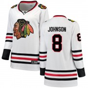 Fanatics Branded Chicago Blackhawks 8 Jack Johnson White Breakaway Away Women's NHL Jersey