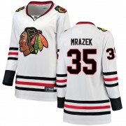 Fanatics Branded Chicago Blackhawks 35 Petr Mrazek White Breakaway Away Women's NHL Jersey