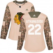 Chicago Blackhawks 22 Andreas Athanasiou Authentic Camo adidas Veterans Day Practice Women's NHL Jersey