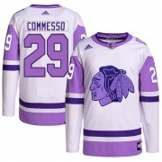 Adidas Chicago Blackhawks 29 Drew Commesso Authentic White/Purple Hockey Fights Cancer Primegreen Men's NHL Jersey