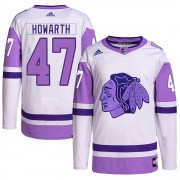 Adidas Chicago Blackhawks 47 Kale Howarth Authentic White/Purple Hockey Fights Cancer Primegreen Men's NHL Jersey