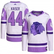 Adidas Chicago Blackhawks 44 Wyatt Kaiser Authentic White/Purple Hockey Fights Cancer Primegreen Men's NHL Jersey
