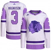 Adidas Chicago Blackhawks 3 Keith Magnuson Authentic White/Purple Hockey Fights Cancer Primegreen Men's NHL Jersey