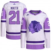 Adidas Chicago Blackhawks 21 Stan Mikita Authentic White/Purple Hockey Fights Cancer Primegreen Men's NHL Jersey
