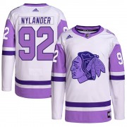 Adidas Chicago Blackhawks 92 Alexander Nylander Authentic White/Purple Hockey Fights Cancer Primegreen Men's NHL Jersey