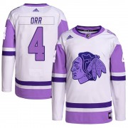Adidas Chicago Blackhawks 4 Bobby Orr Authentic White/Purple Hockey Fights Cancer Primegreen Men's NHL Jersey