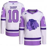 Adidas Chicago Blackhawks 10 Patrick Sharp Authentic White/Purple Hockey Fights Cancer Primegreen Men's NHL Jersey
