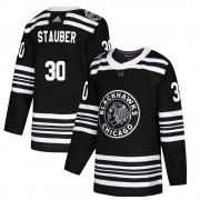 Adidas Chicago Blackhawks 30 Jaxson Stauber Authentic Black 2019 Winter Classic Youth NHL Jersey