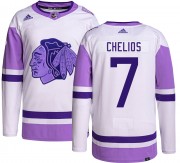 Adidas Chicago Blackhawks 7 Chris Chelios Authentic Hockey Fights Cancer Men's NHL Jersey