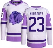 Adidas Chicago Blackhawks 23 Philipp Kurashev Authentic Hockey Fights Cancer Men's NHL Jersey
