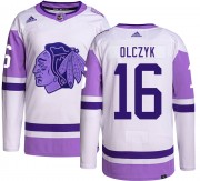 Adidas Chicago Blackhawks 16 Ed Olczyk Authentic Hockey Fights Cancer Men's NHL Jersey