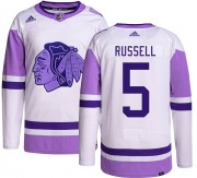 Adidas Chicago Blackhawks 5 Phil Russell Authentic Hockey Fights Cancer Men's NHL Jersey