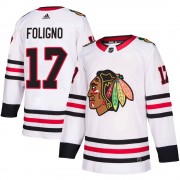 Adidas Chicago Blackhawks 17 Nick Foligno Authentic White Away Men's NHL Jersey