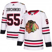 Adidas Chicago Blackhawks 55 Kevin Korchinski Authentic White Away Men's NHL Jersey