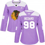 Adidas Chicago Blackhawks 98 Connor Bedard Authentic Purple Fights Cancer Practice Women's NHL Jersey