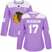 Adidas Chicago Blackhawks 17 Jason Dickinson Authentic Purple Fights Cancer Practice Women's NHL Jersey