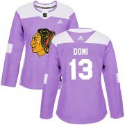 Adidas Chicago Blackhawks 13 Max Domi Authentic Purple Fights Cancer Practice Women's NHL Jersey