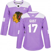 Adidas Chicago Blackhawks 17 Dave Gust Authentic Purple Fights Cancer Practice Women's NHL Jersey