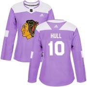 Adidas Chicago Blackhawks 10 Dennis Hull Authentic Purple Fights Cancer Practice Women's NHL Jersey