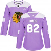 Adidas Chicago Blackhawks 82 Caleb Jones Authentic Purple Fights Cancer Practice Women's NHL Jersey